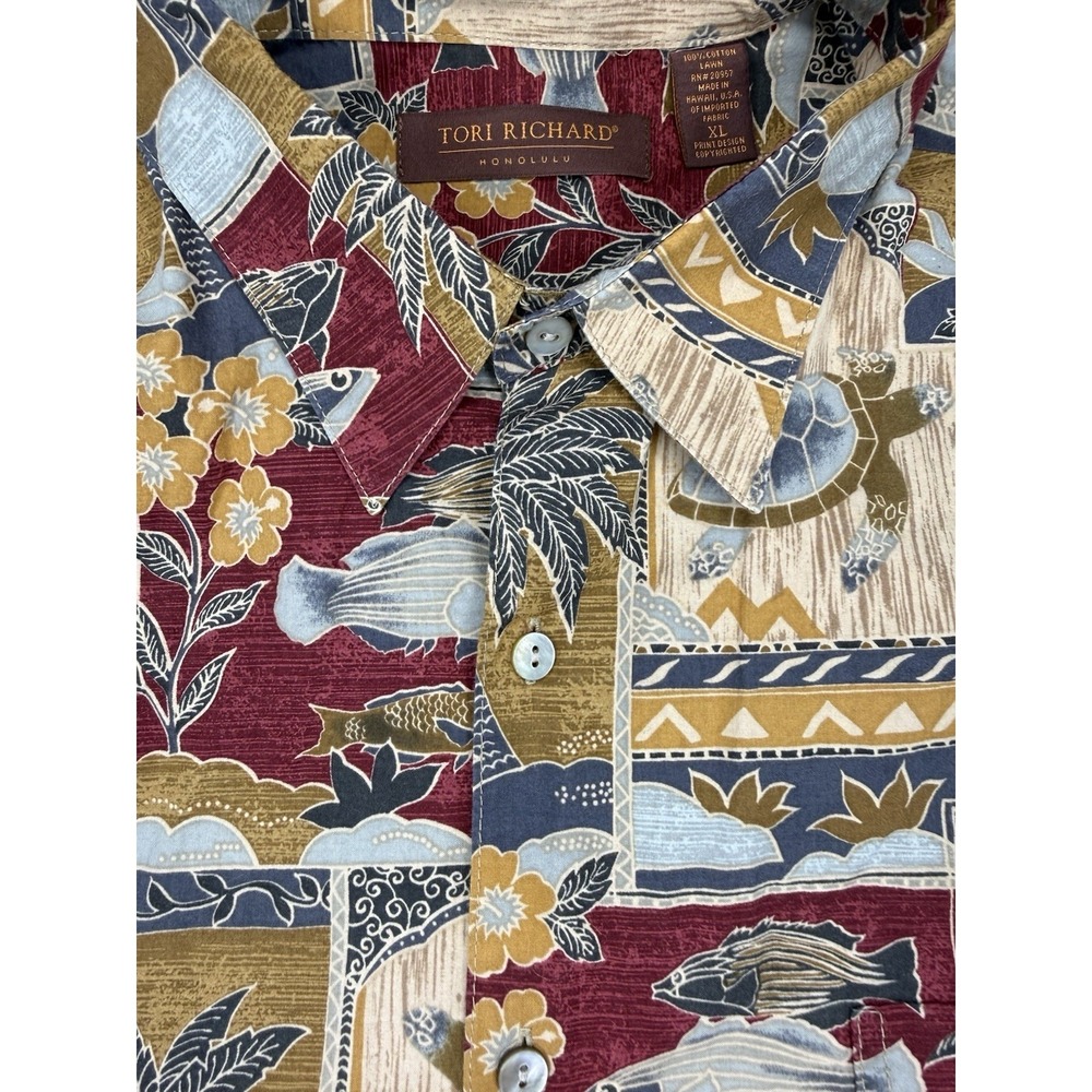 Tori Richard Shirt Hawaiian Mens XL Button Up Patchwork Short Sleeve Cotton Lawn